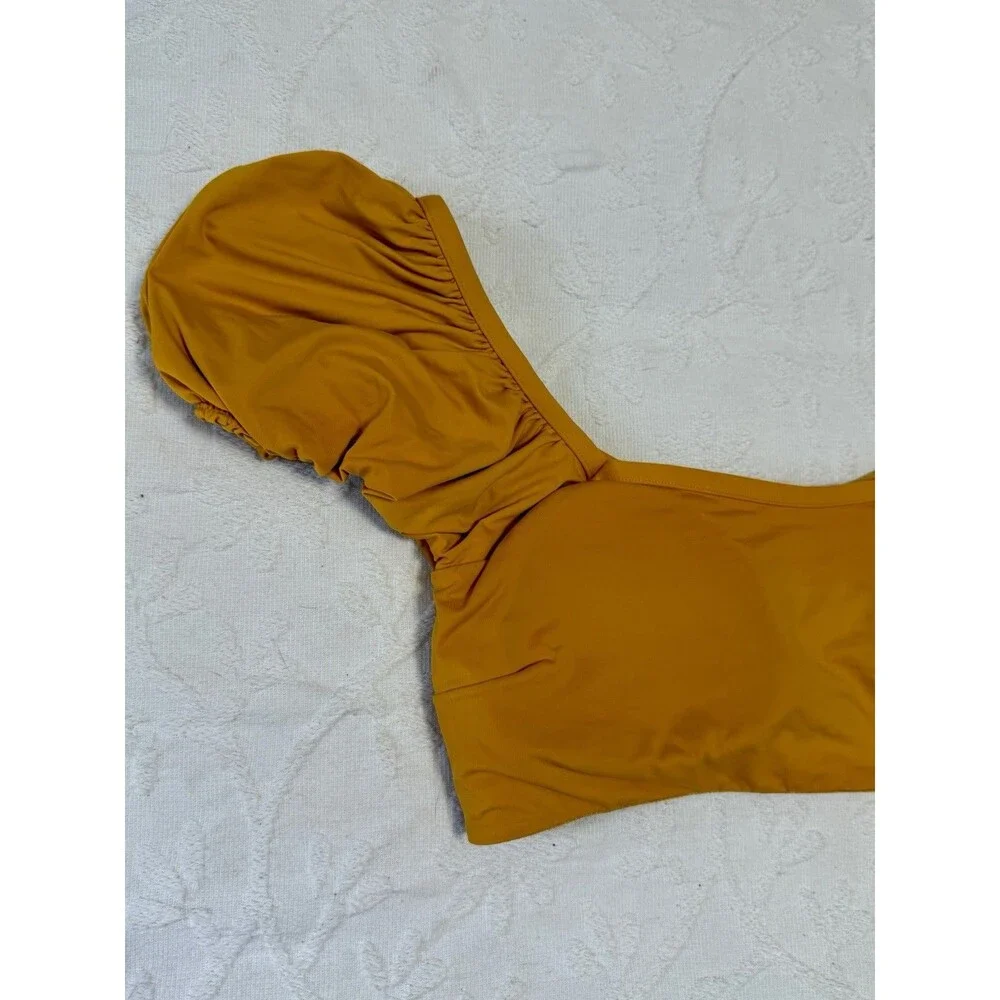 Knix XL Discontinued Puff Sleeve Bikini Top Burnt Orange Resort Swim Retro